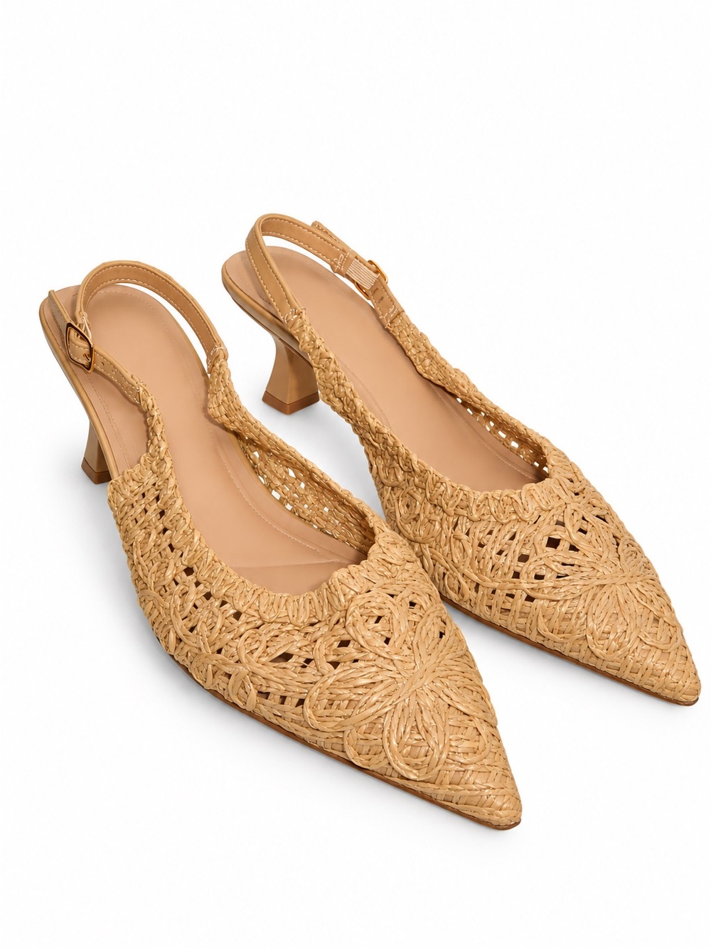 Wicker Pointed-Toe Slingback Kitten Heels | Size 8 | NWOT
